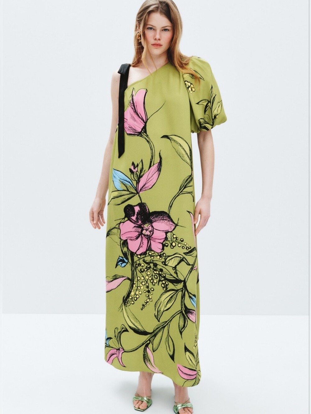 STINE GOYA One Sleeve Maxi Dress With Bow Strap Size S
